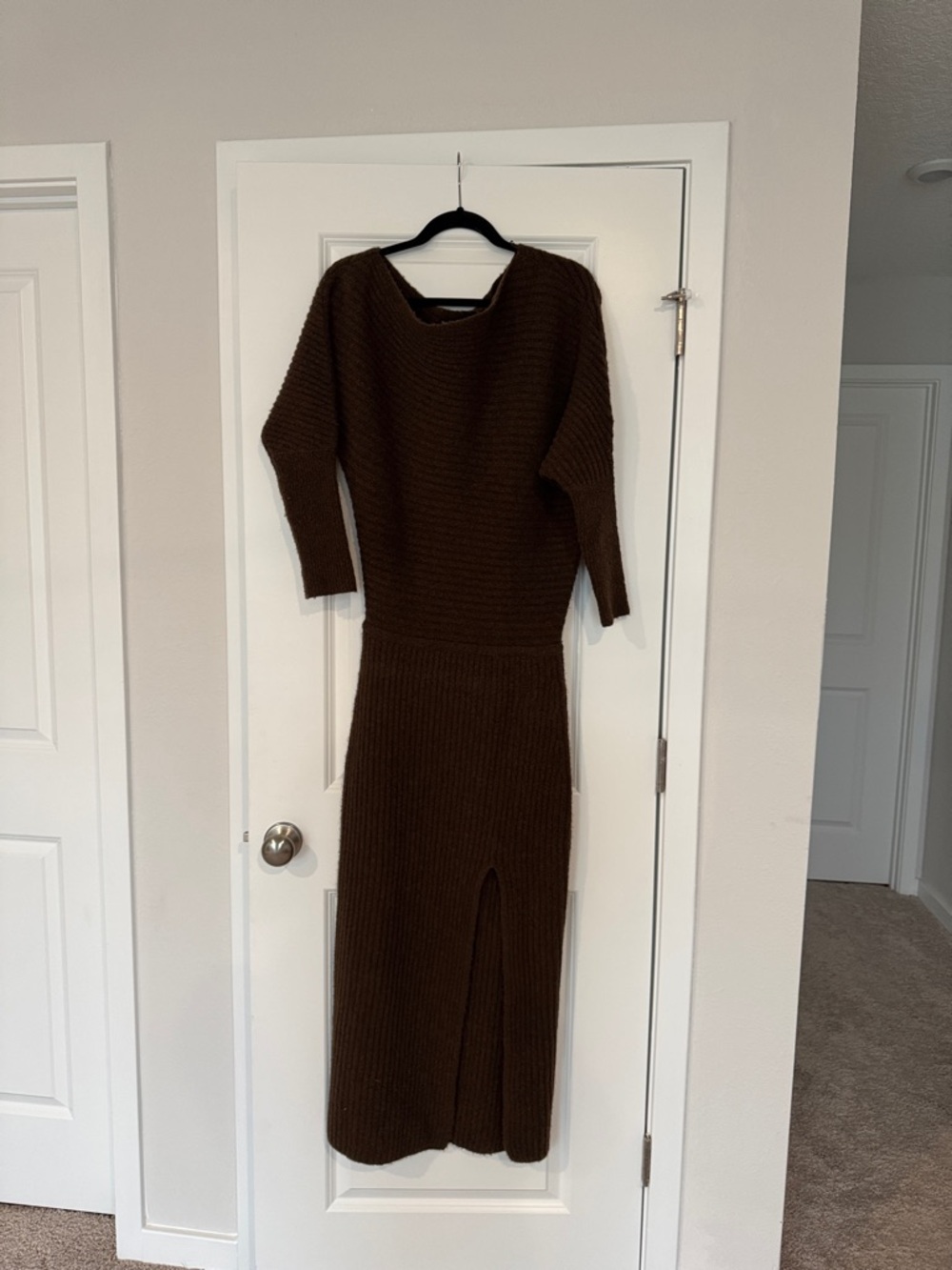 Brown Knit Midi Dress